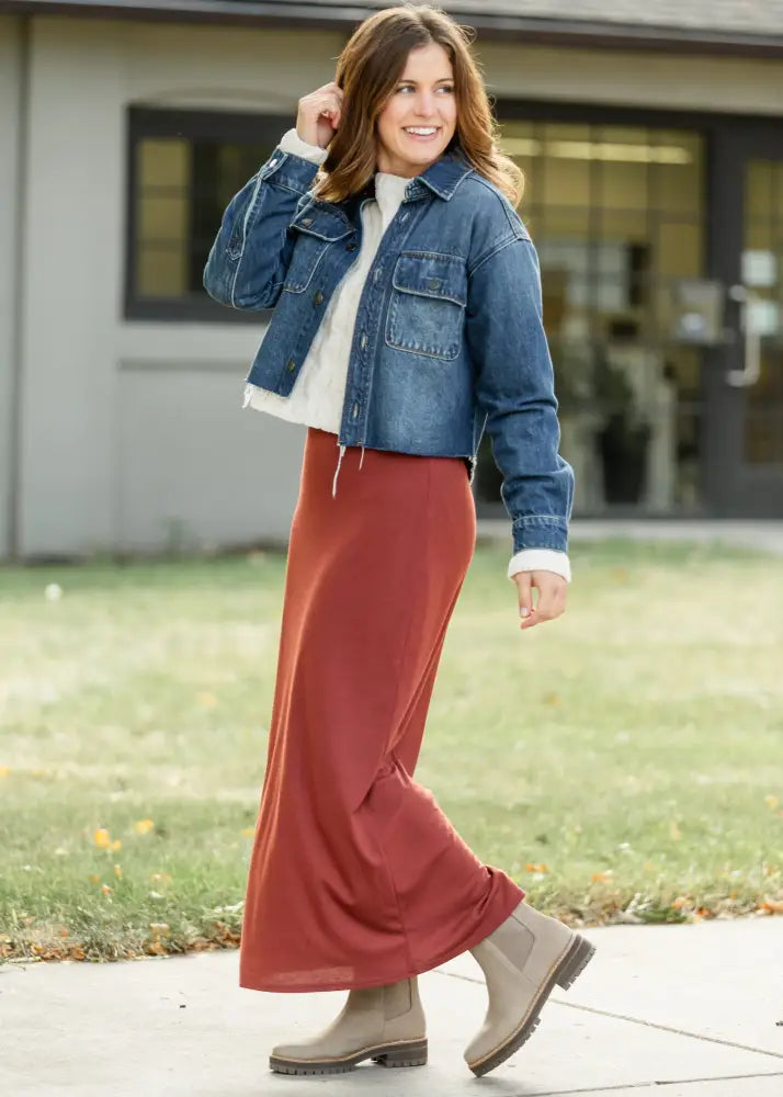 Clarise Rust Premium Knit Maxi Skirt - IC Skirts