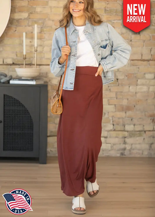Clarise Rust Premium Knit Maxi Skirt - IC Skirts