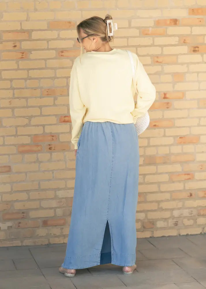 Cleo Medium Wash Chambray Maxi Skirt - IC Skirts