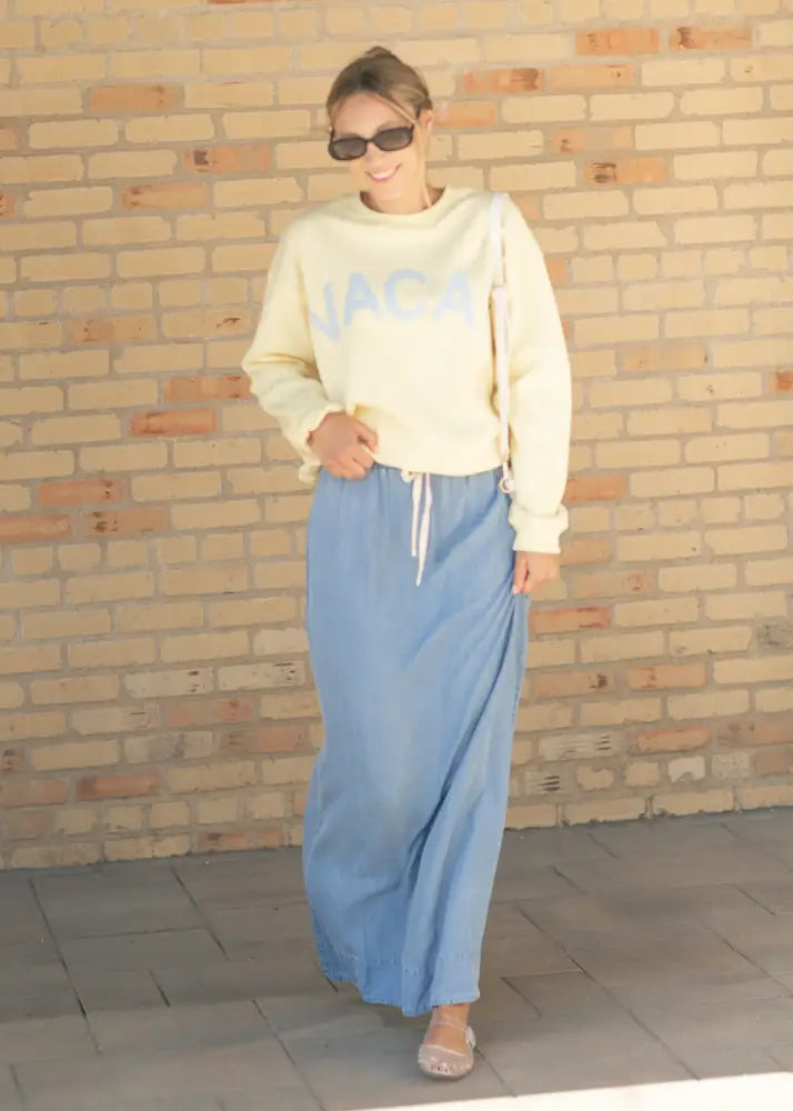 Cleo Medium Wash Chambray Maxi Skirt - IC Skirts