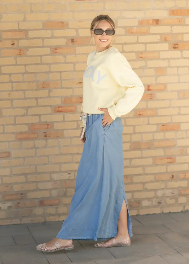 Cleo Medium Wash Chambray Maxi Skirt - IC Skirts