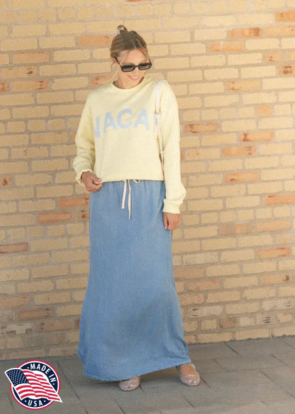 Cleo Medium Wash Chambray Maxi Skirt - XS - IC Skirts