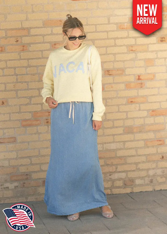 Cleo Medium Wash Chambray Maxi Skirt - XS - IC Skirts