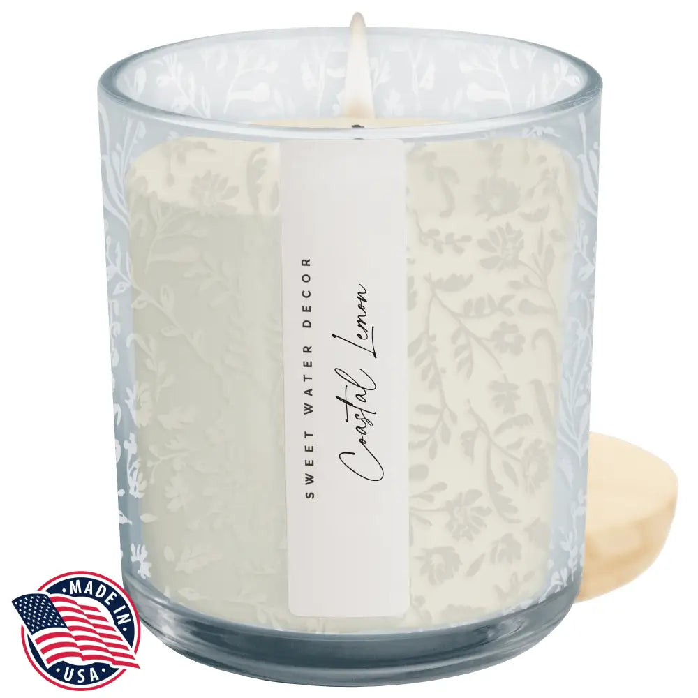 Coastal Lemon Soy Candle - Blue Tinted Glass Jar - 12 oz Candles