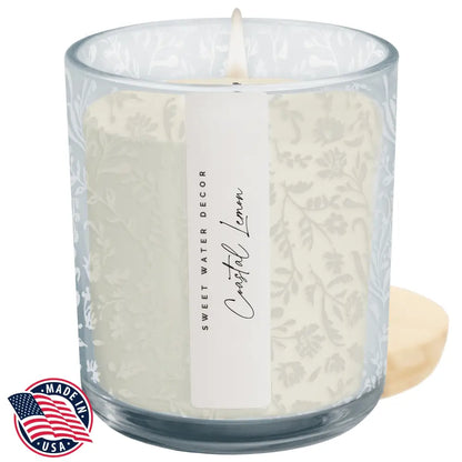 Coastal Lemon Soy Candle - Blue Tinted Glass Jar - 12 oz Candles