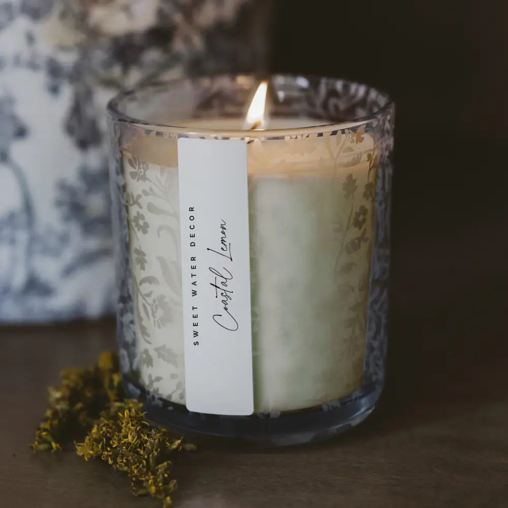 Coastal Lemon Soy Candle - Blue Tinted Glass Jar - 12 oz Candles