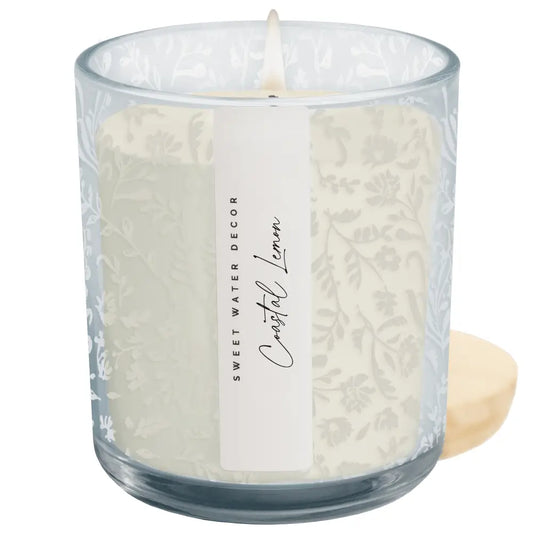 Coastal Lemon Soy Candle - Blue Tinted Glass Jar - 12 oz Candles