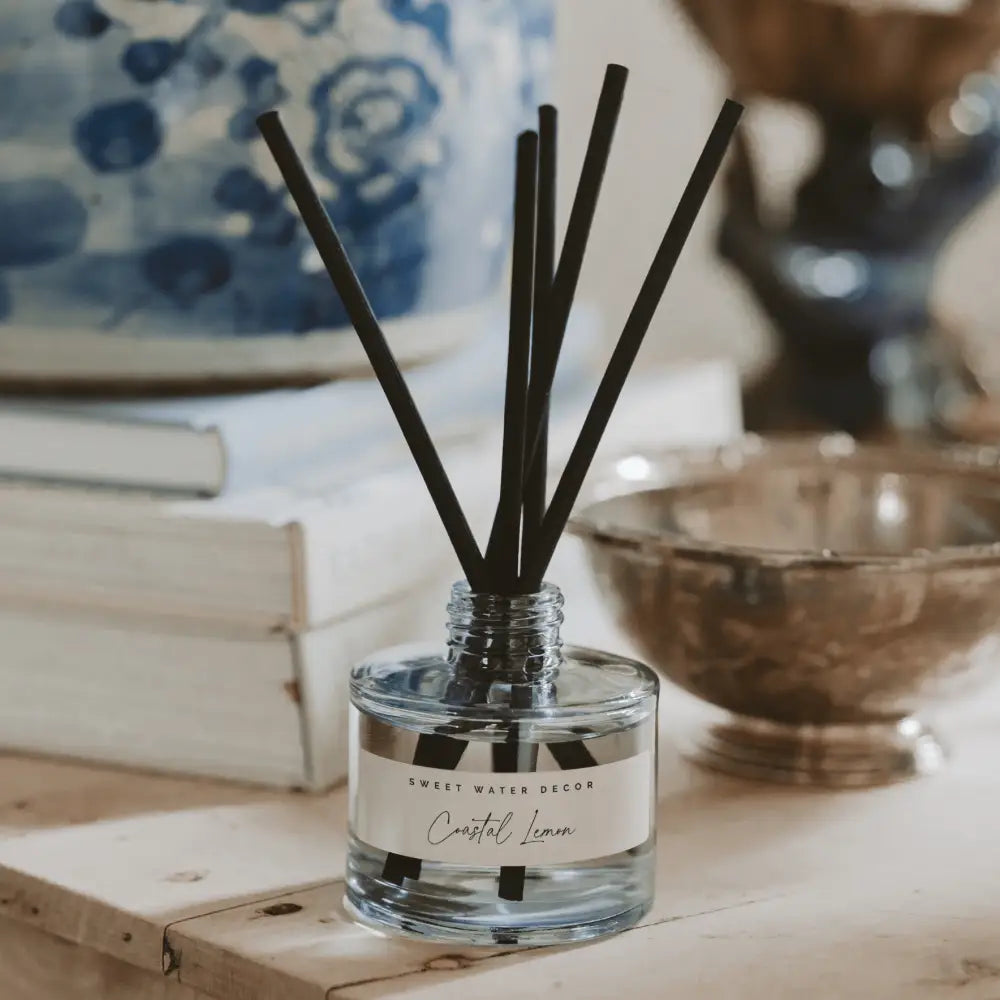 Coastal Lemon Blue Tinted Glass Jar Reed Diffuser Reed Diffusers
