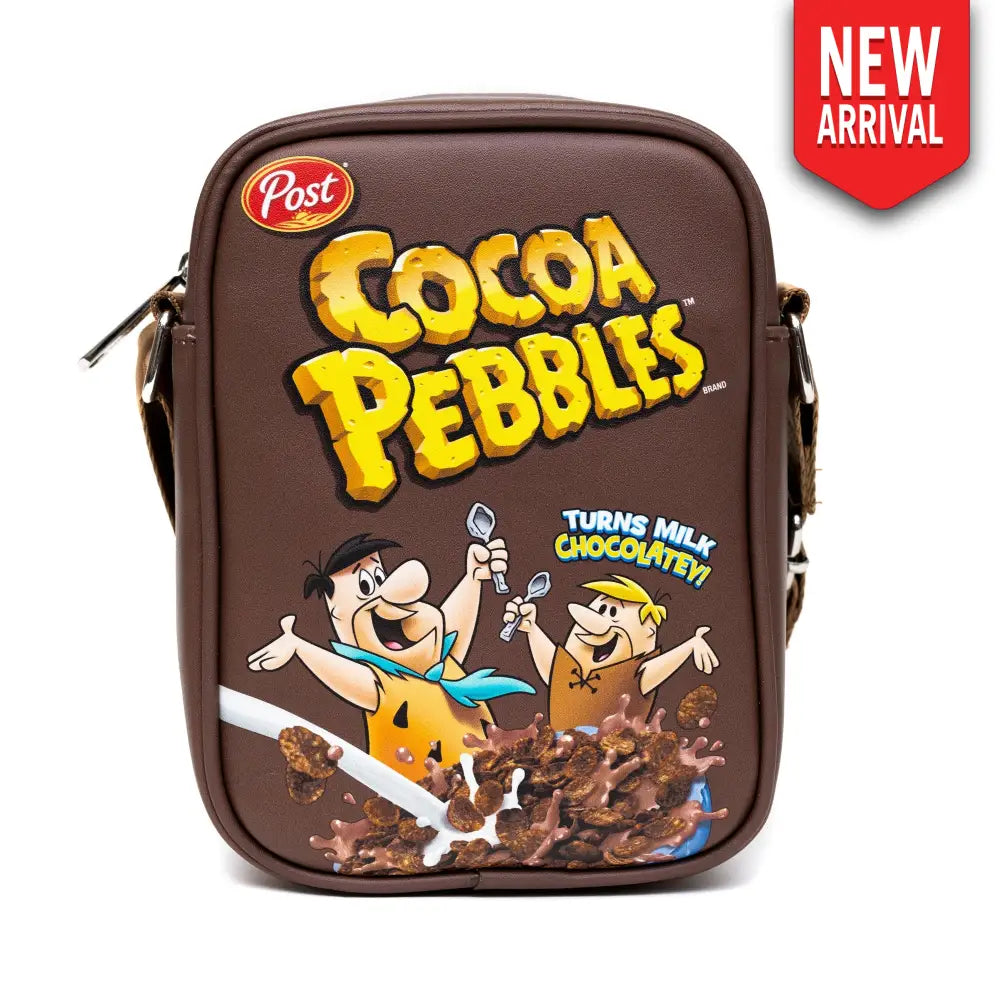 The Flintstones Bag Cross Body Cocoa Pebbles Fred and Barney Cereal Box Replica Brown Vegan Leather Crossbody Bags