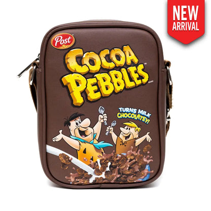 The Flintstones Bag Cross Body Cocoa Pebbles Fred and Barney Cereal Box Replica Brown Vegan Leather Crossbody Bags