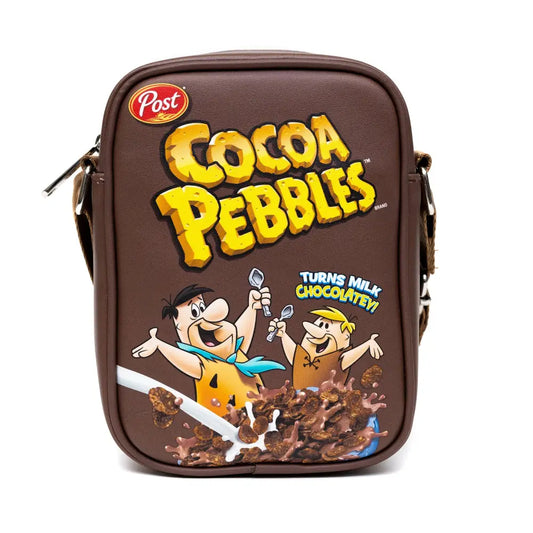 The Flintstones Bag Cross Body Cocoa Pebbles Fred and Barney Cereal Box Replica Brown Vegan Leather Crossbody Bags
