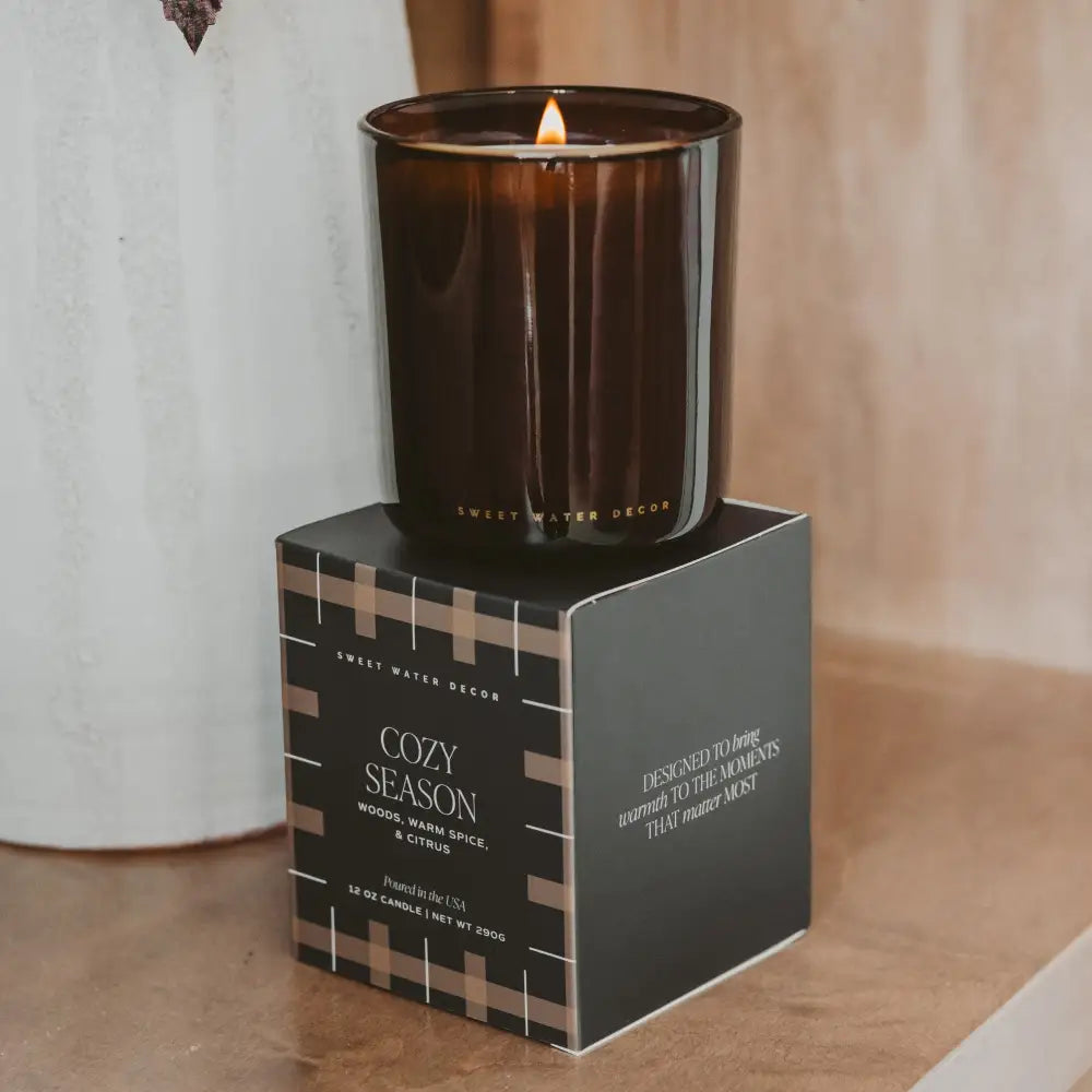 Cozy Season Soy Candle - Boxed Amber Tinted Glass Jar - 12 oz - Candles