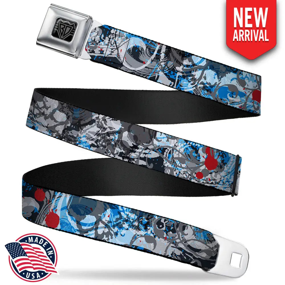 BD Wings Logo CLOSE-UP Full Color Black Silver Seatbelt Belt - Gothic 2 Webbing Seatbelt Belts