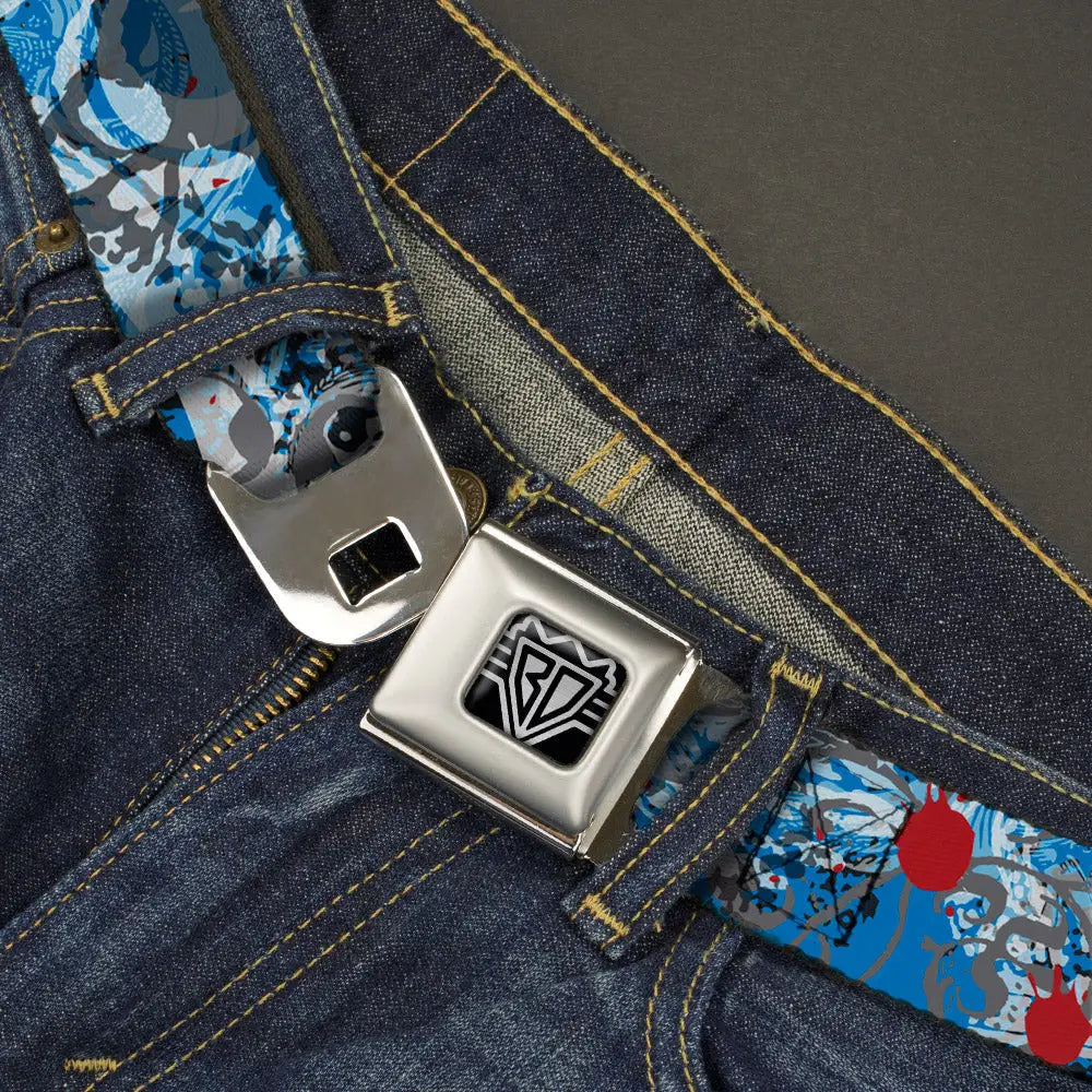 BD Wings Logo CLOSE-UP Full Color Black Silver Seatbelt Belt - Gothic 2 Webbing Seatbelt Belts