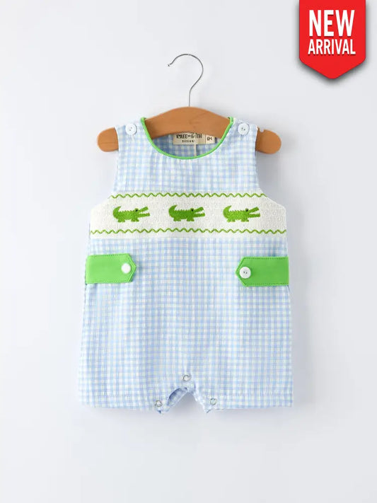 Baby Boys Summer Crocodile Embroidered Smocked Romper - Romper