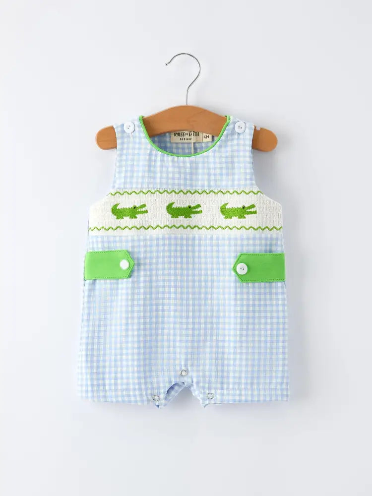 Baby Boys Summer Crocodile Embroidered Smocked Romper - Romper