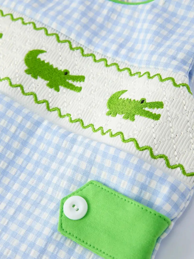 Baby Boys Summer Crocodile Embroidered Smocked Romper - Romper