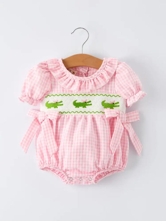 Baby Girls Summer Crocodile Embroidered Smocked Romper - Romper