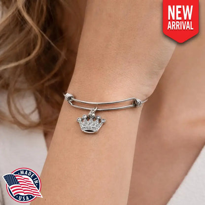 Rhinestone Crown Charm Bracelet Stainless Steel Expanding Bangle Princess Gift - Bracelets