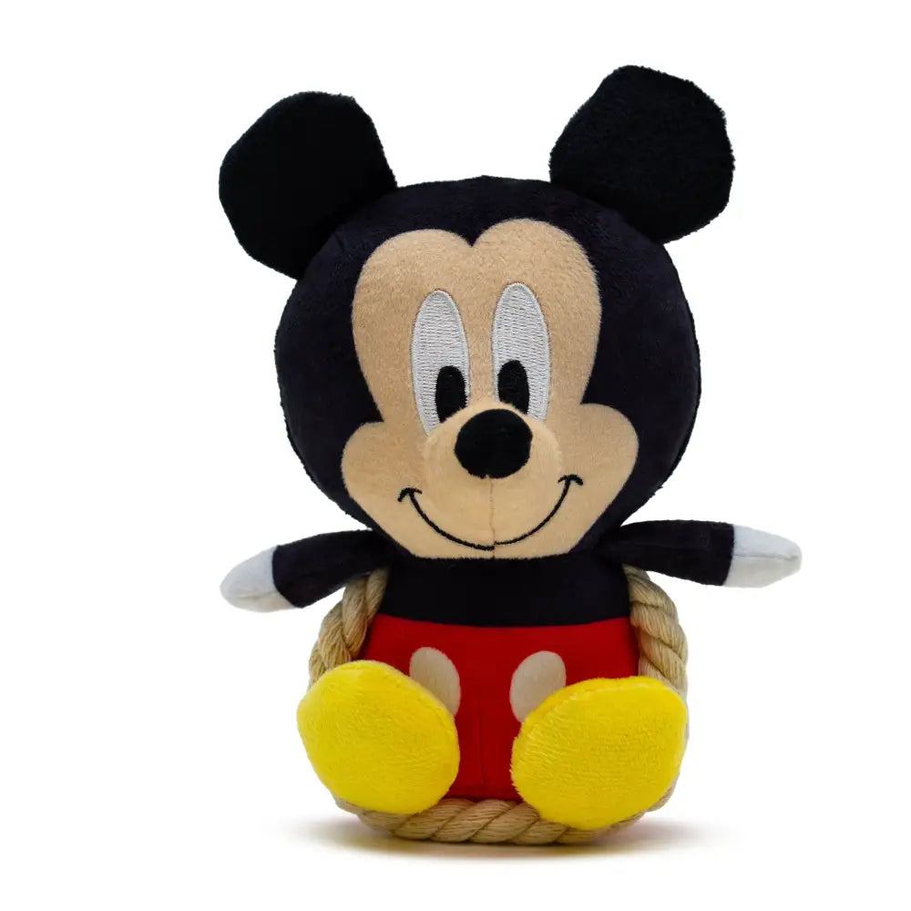Dog Toy Squeaker Plush with Rope - Disney Mickey Mouse Chibi Sitting Pose Dog Toy Squeaky Plush