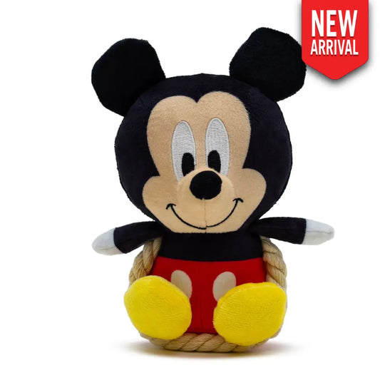 Dog Toy Squeaker Plush with Rope - Disney Mickey Mouse Chibi Sitting Pose Dog Toy Squeaky Plush