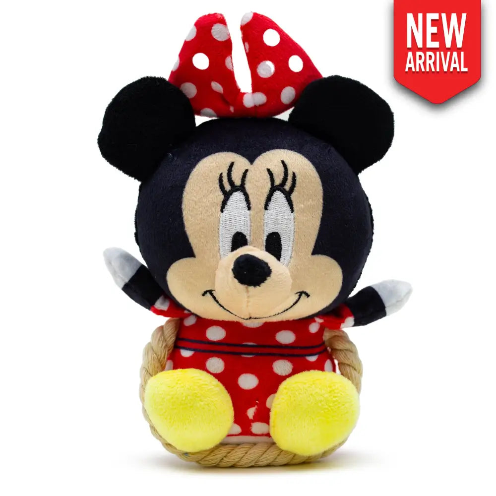 Dog Toy Squeaker Plush with Rope - Disney Minnie Mouse Chibi Sitting Pose Dog Toy Squeaky Plush