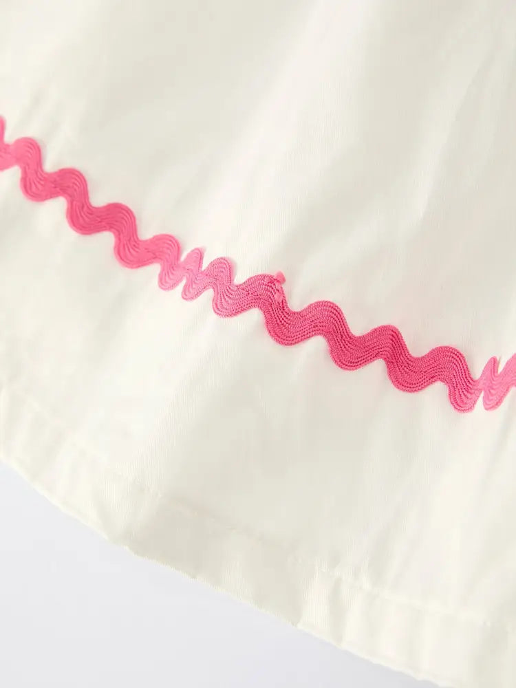 Fall White Girls Dress with Pink Bow Embroidery Dress