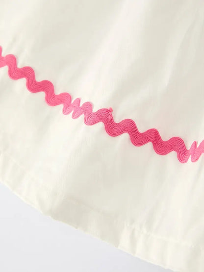 Fall White Girls Dress with Pink Bow Embroidery Dress