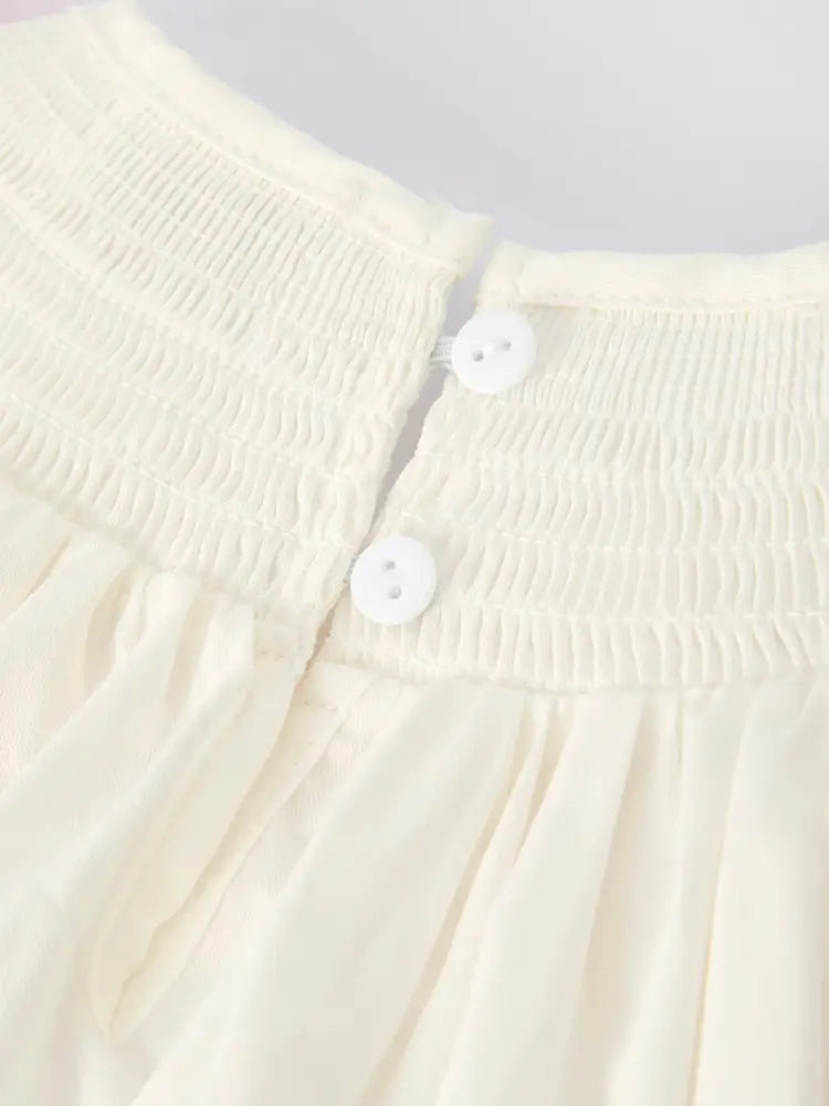 Fall White Girls Dress with Pink Bow Embroidery Dress