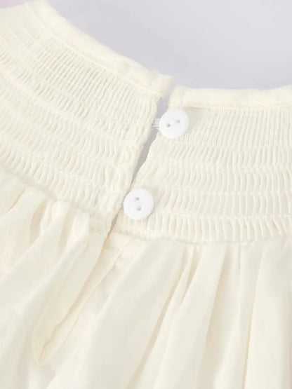 Fall White Girls Dress with Pink Bow Embroidery Dress