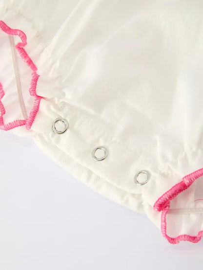 Fall White Baby Girls Romper with Pink Bow Embroidery Romper