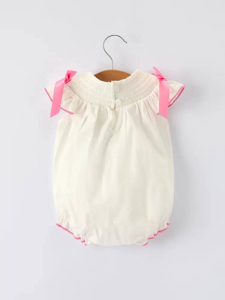 Fall White Baby Girls Romper with Pink Bow Embroidery Romper