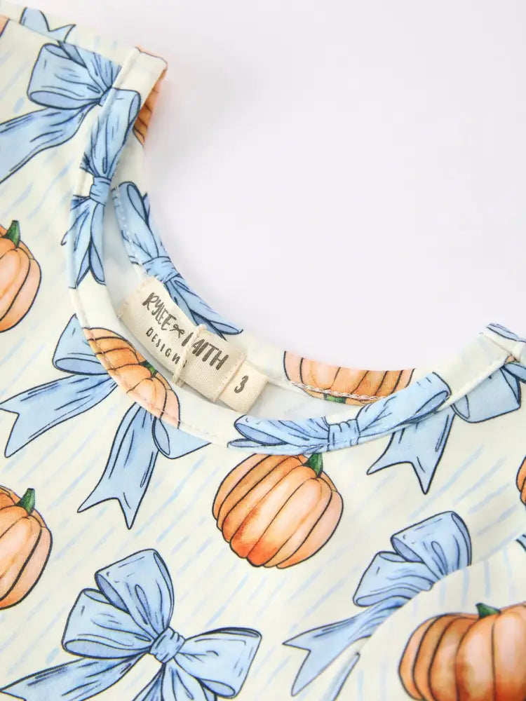 Halloween Thanksgiving Pumpkin Bow Girls Dress Long Sleeve - Dress