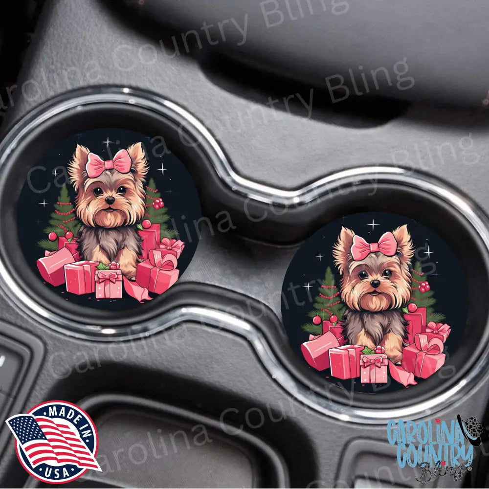 Cuteness At Christmas Pink Car Coaster