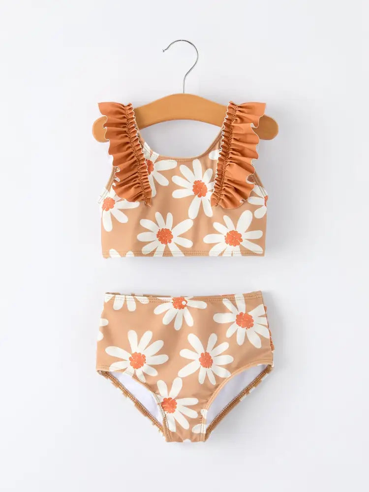 Daisy Floral Girls Ruffle Two Piece Swimsuit - Swimsuit