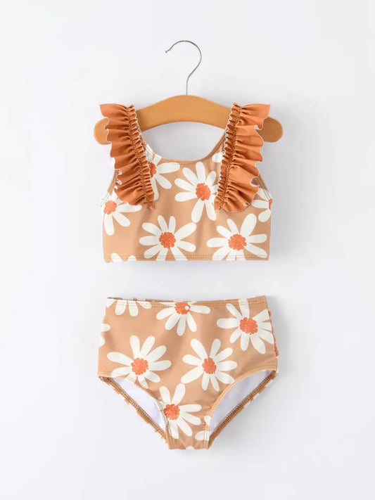 Daisy Floral Girls Ruffle Two Piece Swimsuit - Swimsuit