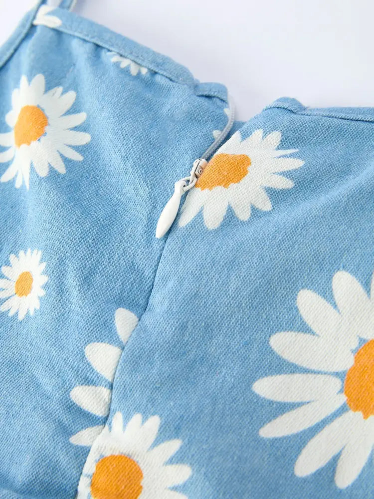 Spring Daisy Girls’ Blue Denim Dress Dress