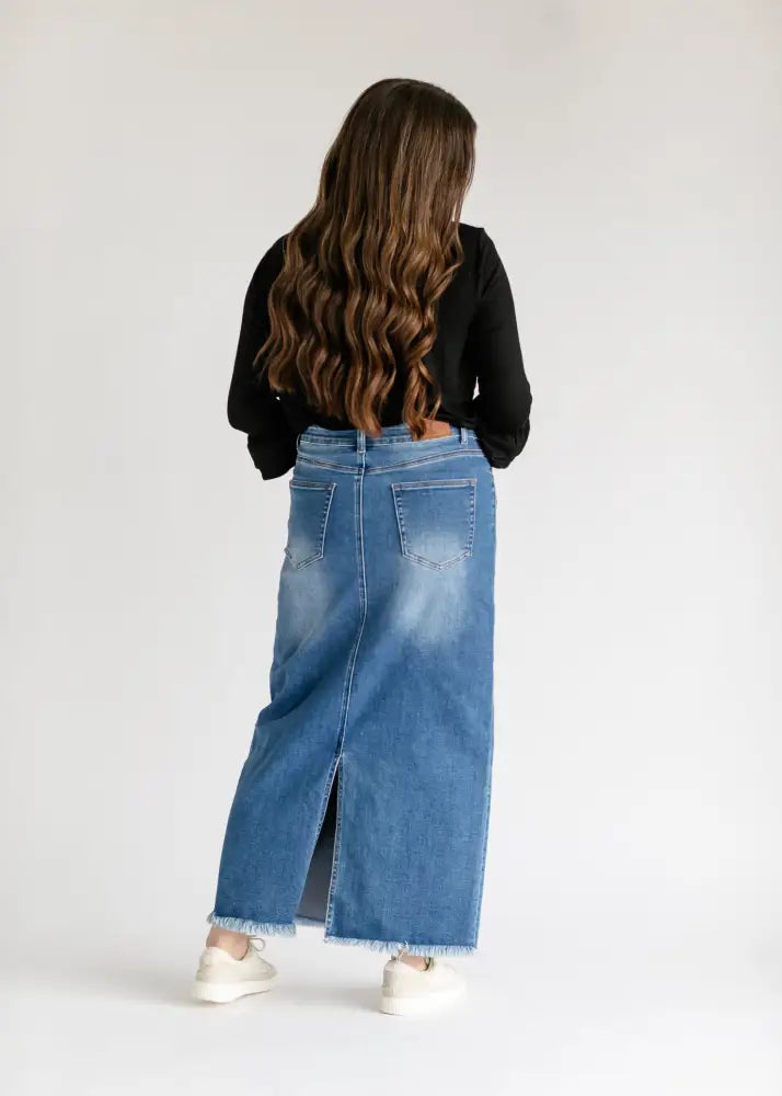 Dakotah Raw Hem Long Denim Skirt - FINAL SALE IC Skirts