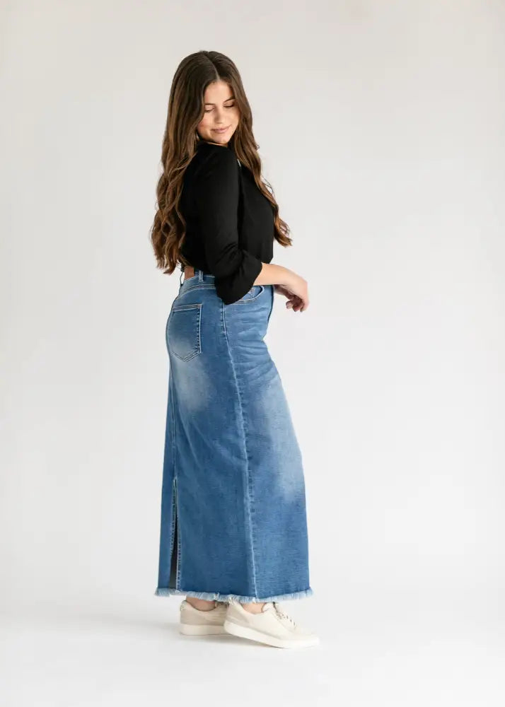 Dakotah Raw Hem Long Denim Skirt - FINAL SALE IC Skirts