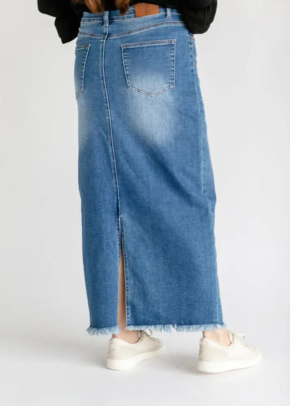 Dakotah Raw Hem Long Denim Skirt - FINAL SALE IC Skirts