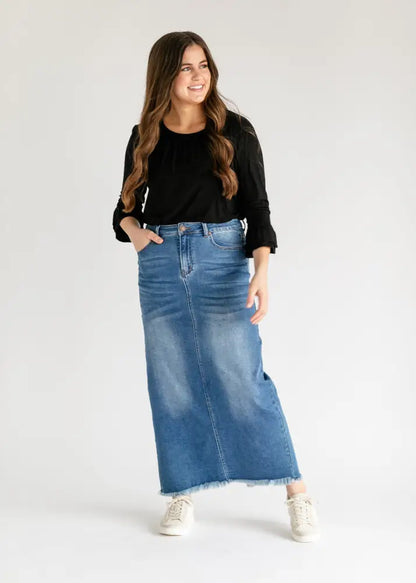 Dakotah Raw Hem Long Denim Skirt - FINAL SALE IC Skirts