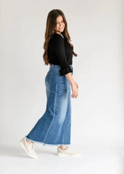 Dakotah Raw Hem Long Denim Skirt - FINAL SALE IC Skirts