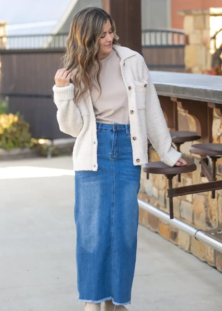 Dakotah Raw Hem Long Denim Skirt - FINAL SALE IC Skirts