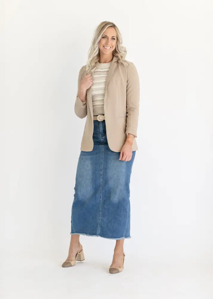 Dakotah Raw Hem Long Denim Skirt - FINAL SALE IC Skirts