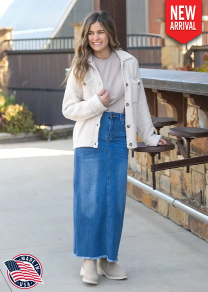Dakotah Raw Hem Long Denim Skirt - FINAL SALE IC Skirts
