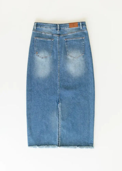 Dakotah Raw Hem Long Denim Skirt - FINAL SALE IC Skirts
