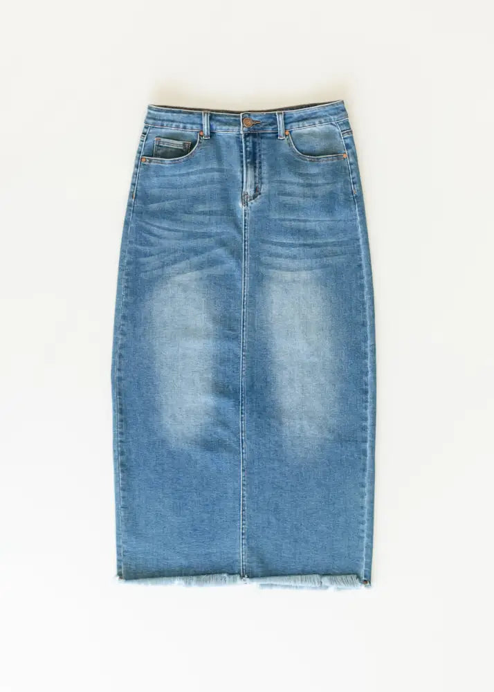 Dakotah Raw Hem Long Denim Skirt - FINAL SALE IC Skirts