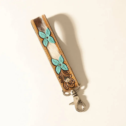 Myra Painted Prairie Handtooled Leather Keyfob in Desert Lace - Desert Lace - Accessories