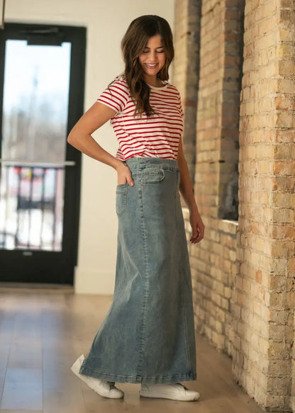 Donna Classic Wash Maxi Denim Skirt - IC Skirts