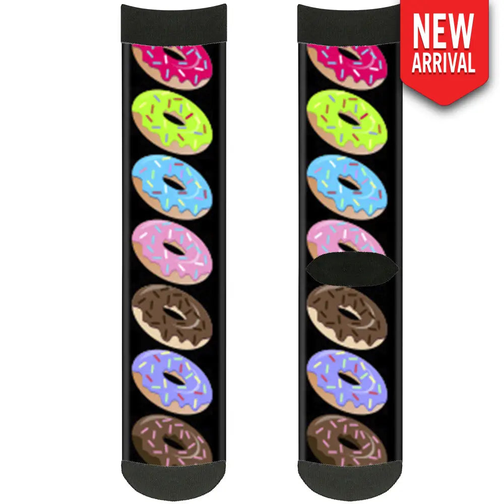 Sock Pair - Polyester - Sprinkle Donuts Black Multi Color - CREW Socks